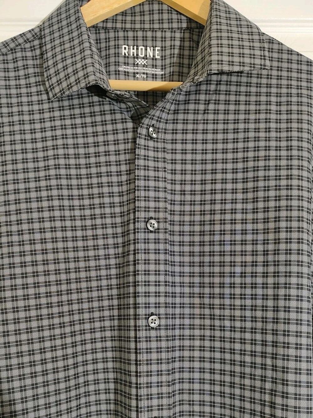 Men's Rhone State of Mind Black Glen Plaid Slim Fit Stretch Button Up - XL NWT